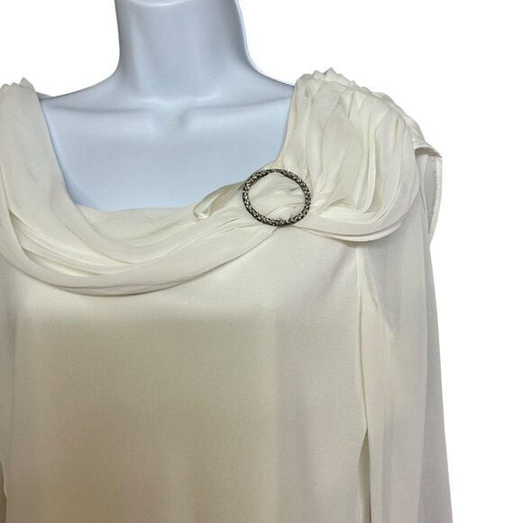 Metaphor Off White Crepe Draped Neck Fancy Blouse Size L - Picture 3 of 5